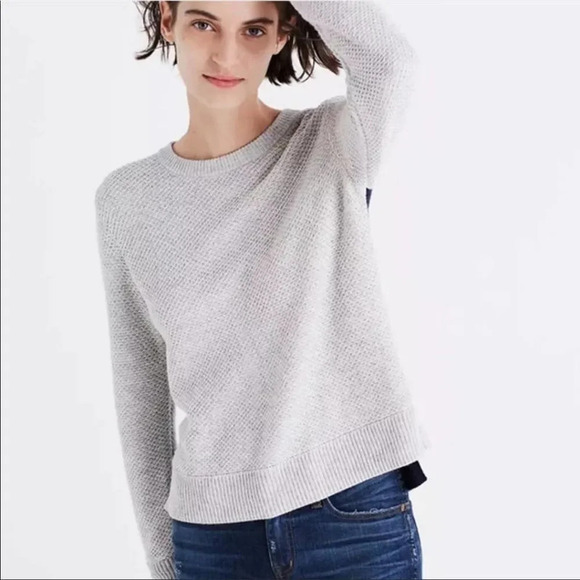 MADEWELL Backroad Button Back Colorblock Navy Gray Sweater‎ - Picture 3 of 7